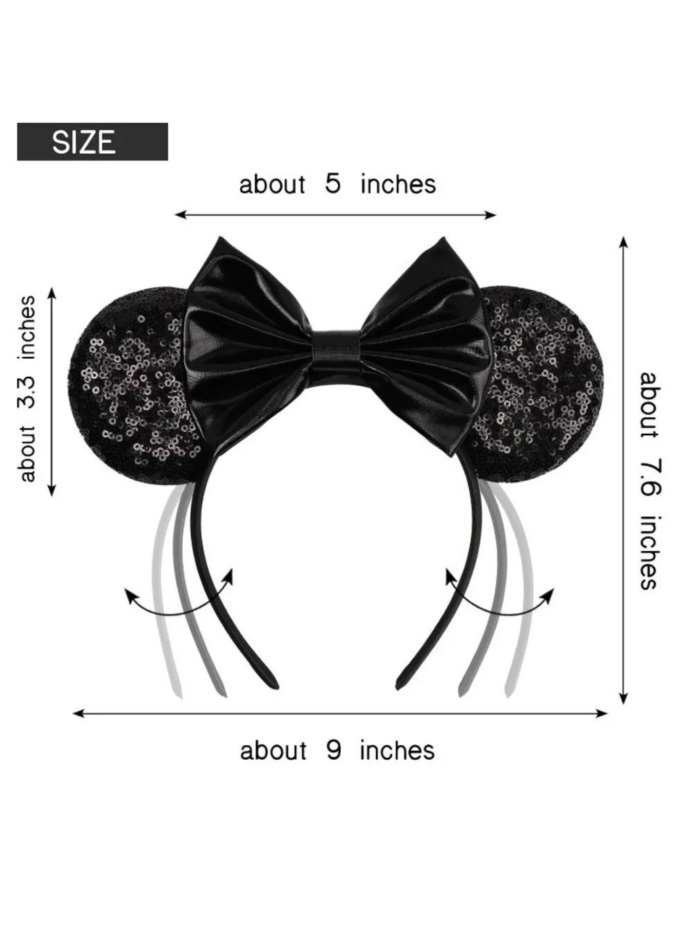 Women Black Polyester Sparkle Sequins Mickey Mouse Hair Bow Handmade Headband